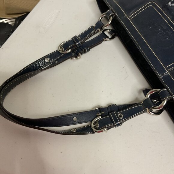 Coach pleated Gallery Tote black patent leather Shoulder Bag W/green Lining - Picture 10 of 15